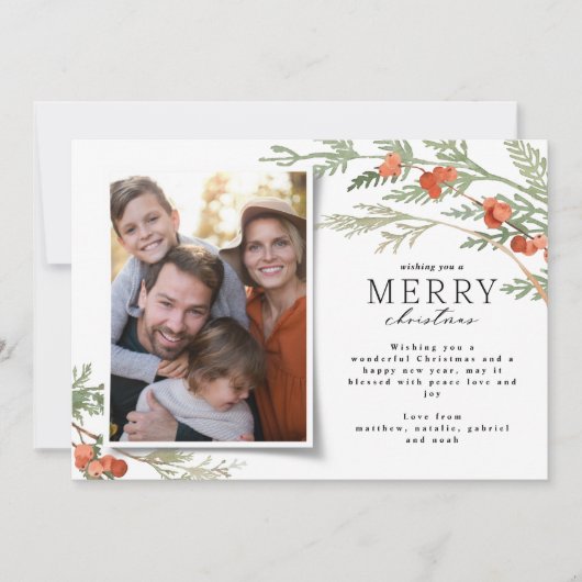 Cartes Pour Fêtes Annuelles Photo minimale moderne Noël élégant eucalyptus (Devant)