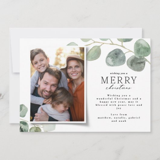 Cartes Pour Fêtes Annuelles Photo minimale moderne Noël élégant eucalyptus (Devant)