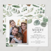 Cartes Pour Fêtes Annuelles Photo minimale moderne Noël élégant eucalyptus (Devant / Derrière)
