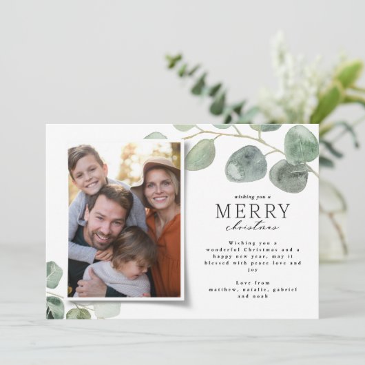 Cartes Pour Fêtes Annuelles Photo minimale moderne Noël élégant eucalyptus (Debout devant)