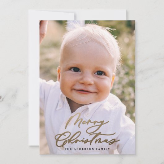 Cartes Pour Fêtes Annuelles Photo minimale moderne Noël élégant script (Devant)
