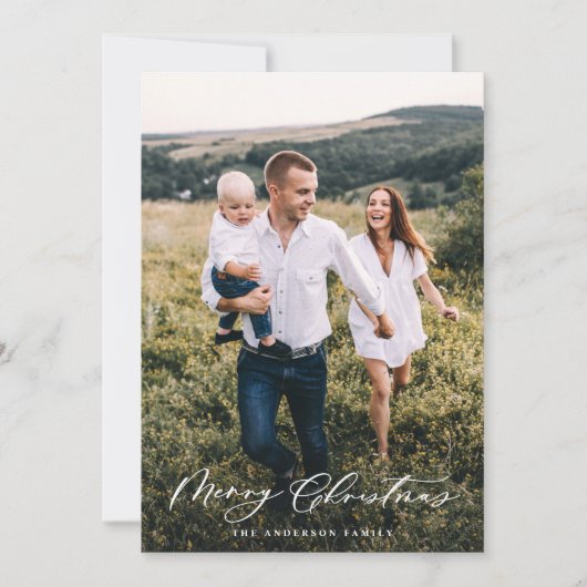 Cartes Pour Fêtes Annuelles Photo minimale moderne Noël élégant script (Devant)