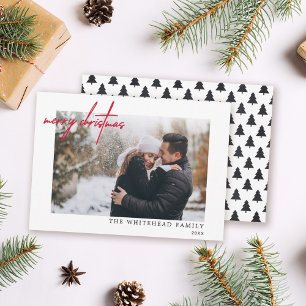 Cartes Pour Fêtes Annuelles Photo minimale Rouge Joyeux Noël Blanc