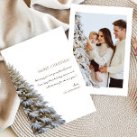 Cartes Pour Fêtes Annuelles Photo Minimaliste à la mode Neige Arbre de Noël<br><div class="desc">Elégante carte d'arbre de Noël enneigée...  Photo à l'arrière</div>