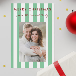 Cartes Pour Fêtes Annuelles Photo minimaliste élégant rayé vert clair 