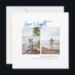 Cartes Pour Fêtes Annuelles Photo minimaliste moderne Amour et Lumière Hanoukk<br><div class="desc">Design de typographie minimaliste moderne "Amour & Lumière" Hanoukka carte photo. Caractéristiques,  deux espaces photo centrés verticalement,  script bleu et coordination de l'appui couleur solide. Lignes de texte modèles pour les salutations courtes,  nom de famille et année.</div>