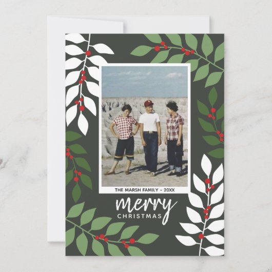 Cartes Pour Fêtes Annuelles Photo moderne baies eucalyptus branches Noël (Devant)