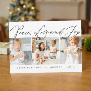 Cartes Pour Fêtes Annuelles Photo Moderne Chic Peace Amour & Joie Joyeux Noël