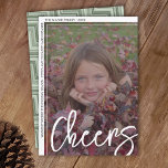 Cartes Pour Fêtes Annuelles Photo Moderne - Décalage vertical blanc des bordur<br><div class="desc">CONCEPTION AVANT : Un accueil de Noël - applaudissements - est au-dessus de la photo dans une grande police de caractères tendance. La photo verticale est hors centre, et la signature de la famille entoure la bordure blanche. Un mince accent de bordure blanche est également inclus. — DESIGN ARRIÈRE :...</div>