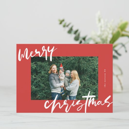 Cartes Pour Fêtes Annuelles photo moderne design blanc & rouge joyeux noël (Debout devant)