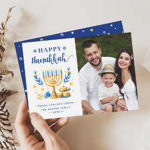 Cartes Pour Fêtes Annuelles Photo moderne Happy Hanoukka Peace Love and Latkes