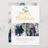 Cartes Pour Fêtes Annuelles Photo moderne Mistletoe Gold Script Noël (Devant / Derrière)