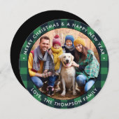 Cartes Pour Fêtes Annuelles Photo moderne Noël Buffle vert plaqué rond (Devant / Derrière)