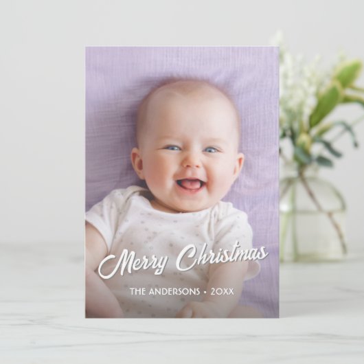 Cartes Pour Fêtes Annuelles Photo moderne Noël Élégant Script (Debout devant)