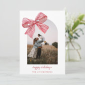 Cartes Pour Fêtes Annuelles Photo moderne Red Candy Stripes Bow & Arch (Debout devant)