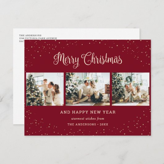 Cartes Pour Fêtes Annuelles Photo moderne Red Snow Collage Joyeux Noël (Devant / Derrière)