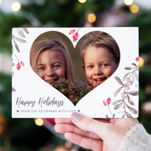 Cartes Pour Fêtes Annuelles Photo moderne rose des baies sainte Joyeuses Fêtes
