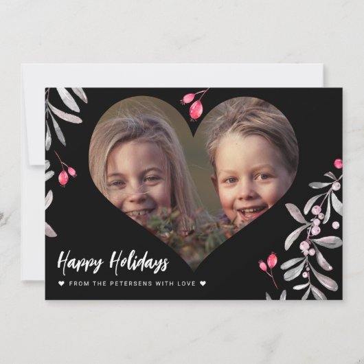 Cartes Pour Fêtes Annuelles Photo moderne rose des baies sainte Joyeuses Fêtes (Devant)