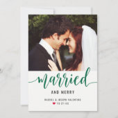 Cartes Pour Fêtes Annuelles Photo moderne verte mariée et joyeuse Mariage (Devant)