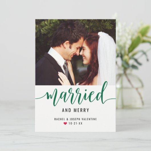 Cartes Pour Fêtes Annuelles Photo moderne verte mariée et joyeuse Mariage (Debout devant)