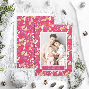 Cartes Pour Fêtes Annuelles Photo Moody moderne rose foncé Poinsettia