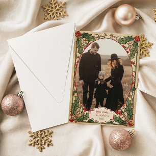 Cartes Pour Fêtes Annuelles Photo Noël Antique Baie de Houx