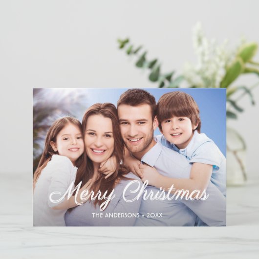 Cartes Pour Fêtes Annuelles Photo Noël Élégant Script 2 Côté Conception (Debout devant)