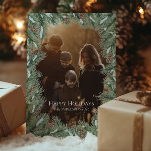 Cartes Pour Fêtes Annuelles Photo Noël Famille Pin Rustique