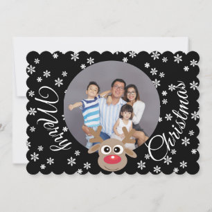 Cartes Pour Fêtes Annuelles Photo Noël noir blanc Script mignon renne