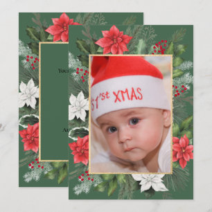 Cartes Pour Fêtes Annuelles Photo Noël Xmas Floral Vert Plat