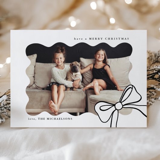 Cartes Pour Fêtes Annuelles Photo Noir et blanc Noël Simple Bow