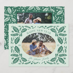 Cartes Pour Fêtes Annuelles Photo ovale de baies de houx vintage   Vert menthe