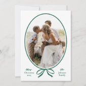 Cartes Pour Fêtes Annuelles Photo ovale simple Bow vert Noël (Devant)