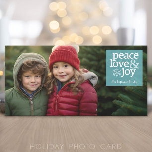 Cartes Pour Fêtes Annuelles Photo - Paix Amour et Joie - Bleu Clair