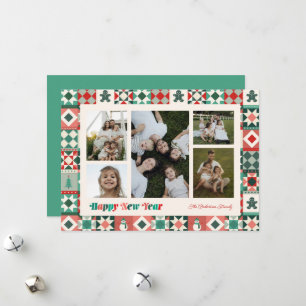 Cartes Pour Fêtes Annuelles Photo Patchwork Nouvel An Rouge et Vert