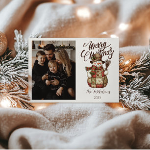 Cartes Pour Fêtes Annuelles Photo Patchwork Rustique Bonhomme de Neige Noël