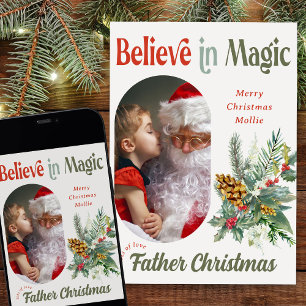 Cartes Pour Fêtes Annuelles Photo Père Noël Believe in Magic Roundé Lozenge