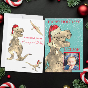 Cartes Pour Fêtes Annuelles Photo personnalisé de Santa T Rex pour enfants