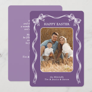 Cartes Pour Fêtes Annuelles Photo personnalisé Ruban blanc sur Pâques violet