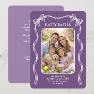 Cartes Pour Fêtes Annuelles Photo personnalisé Ruban blanc sur Pâques violet