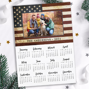 Cartes Pour Fêtes Annuelles Photo personnalisée 2026 Drapeau américain Vintage