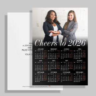 Cartes Pour Fêtes Annuelles Photo personnalisée Calendrier noir minimum 2026 E