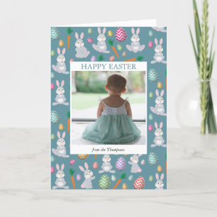 Cartes Pour Fêtes Annuelles Photo personnalisée Cute Bleu lapin de Pâques lapi