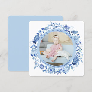 Cartes Pour Fêtes Annuelles Photo personnalisée de la couronne bleu blanc de N