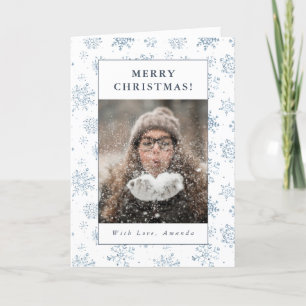 Cartes Pour Fêtes Annuelles Photo personnalisée de l'aquarelle de Noël Blue Sn
