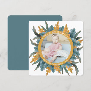 Cartes Pour Fêtes Annuelles Photo personnalisée de Noël bleu orange Feuille