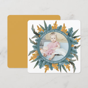 Cartes Pour Fêtes Annuelles Photo personnalisée de Noël bleu orange Feuille