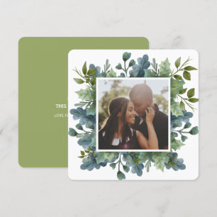 Cartes Pour Fêtes Annuelles Photo personnalisée de Noël bleu vert Feuille