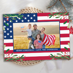 Cartes Pour Fêtes Annuelles Photo personnalisée de Noël Patriotique drapeau am