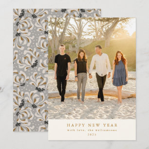 Cartes Pour Fêtes Annuelles Photo personnalisée Gris Art élégant Nouvel An ver